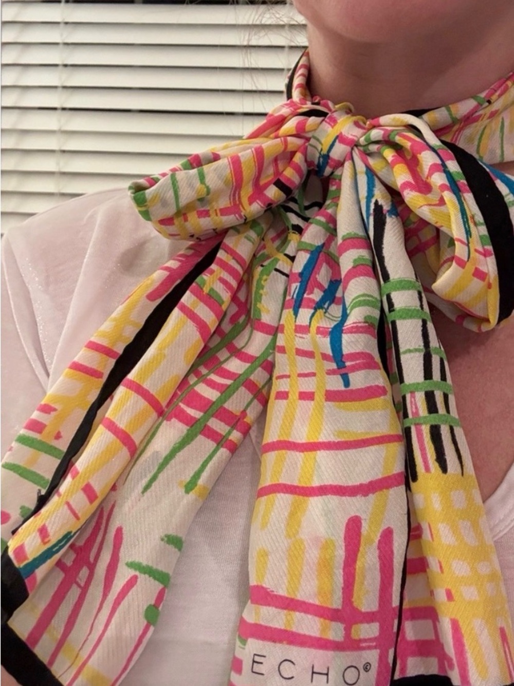 Vintage Echo Multicolored Grid Abstract Print Scarf - Rectangular